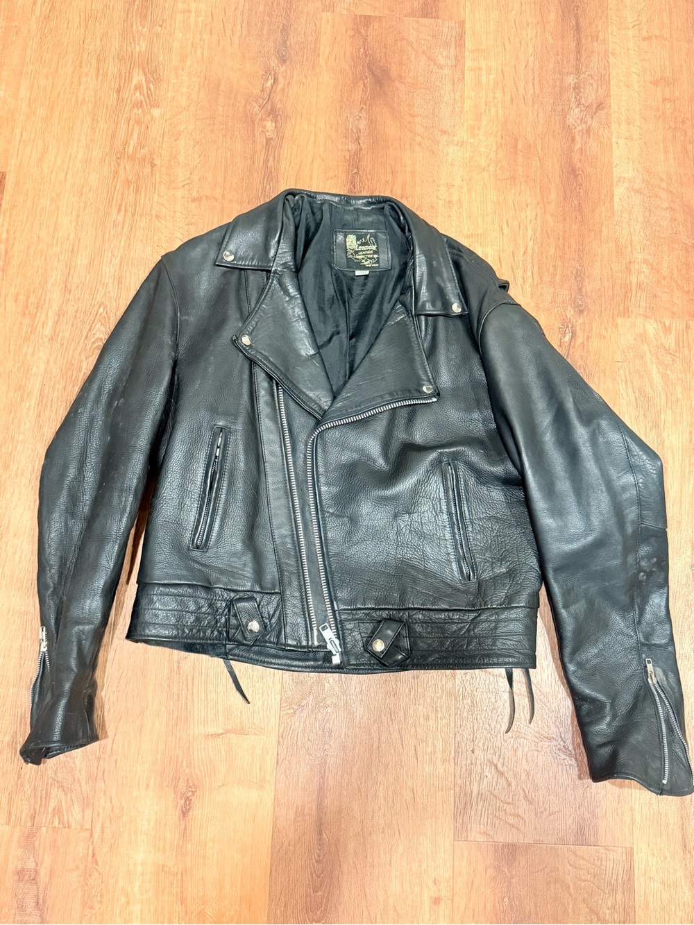 Size 46 Vintage Black Leather Biker Jacket